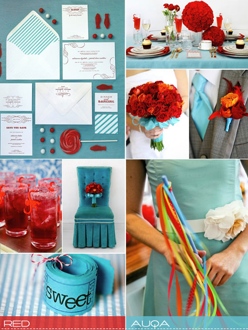 red aqua wedding ideas, red blue wedding colours