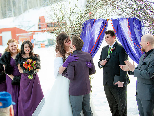 indigo purple orange backdrop for wedding ceremony