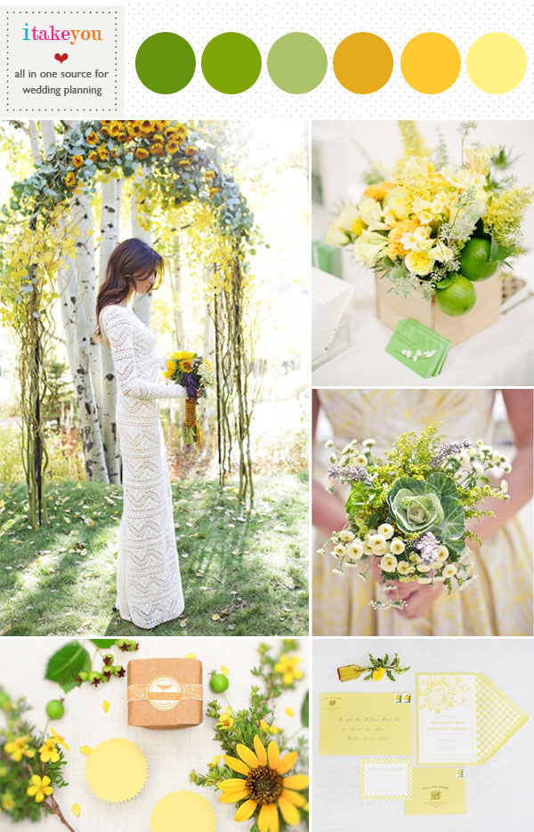Lime, Green, mustard & yellow Wedding Colour Palette