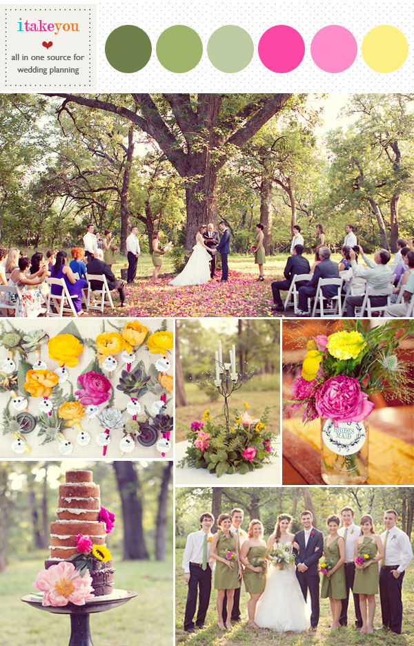 Pink Green & Yellow Colour Palette, Rustic Wedding ideas