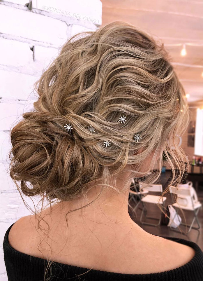 44 Romantic Messy updo hairstyles for medium length to long hair - messy updo hairstyle for elegant look, hairstyle ideas , updo, wedding updo hairstyle ,textured updo