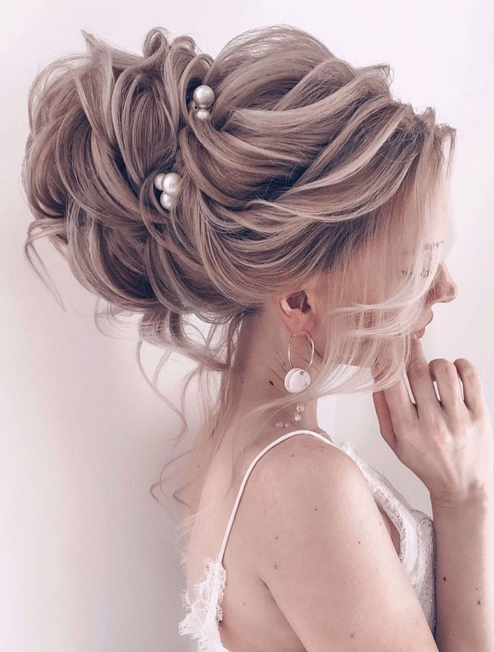 44 Romantic Messy updo hairstyles for medium length to long hair - messy updo hairstyle for elegant look, hairstyle ideas , updo, wedding updo hairstyle ,textured updo