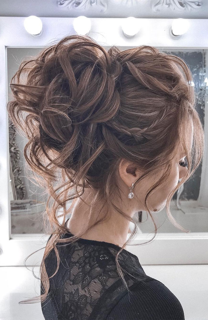 44 Romantic Messy updo hairstyles for medium length to long hair - messy updo hairstyle for elegant look, hairstyle ideas , updo, wedding updo hairstyle ,textured updo