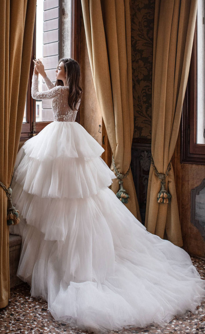 Stunning wedding dress - long sleeve deep v neck wedding layered skirt wedding dress  Milla Nova #wedding #bridedress wedding dresses