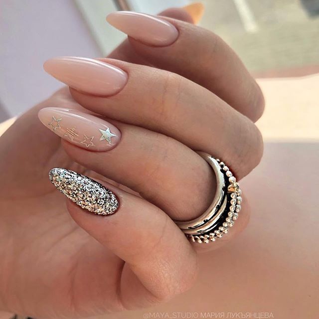 Stunning wedding nail art designs : Nude Almond Shaped Nails