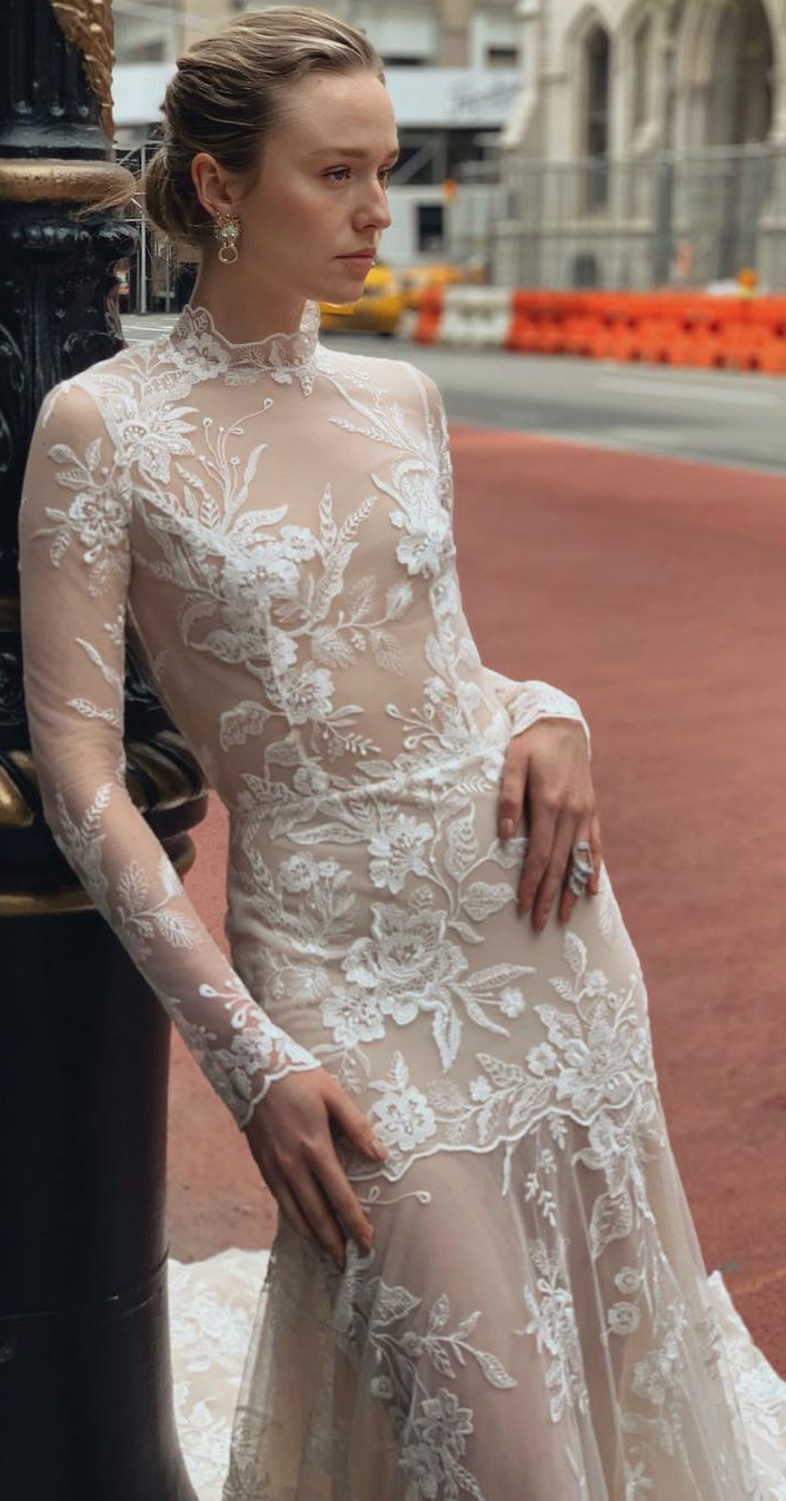 Wedding Dresses with romantic details – long sleeve high neck lace wedding dress