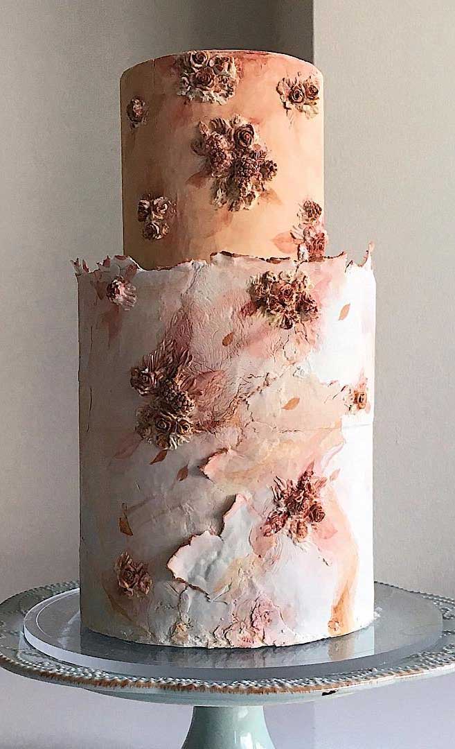 59 pretty wedding cake designs, painted wedding cake, unique wedding cakes, pretty wedding cake, simple wedding cake ideas, modern wedding cake designs, wedding cake designs 2019, wedding cake pictures gallery, wedding cake gallery, painted wedding cake, painted butter wedding cake, painted buttercream flowers, textured buttercream cake, painting with buttercream, painted cakes 