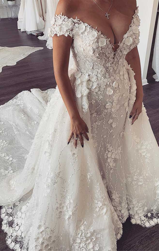 Wedding Dress With Shiny Lace Detachable Skirt | Wedding Dresses – D&D  Clothing