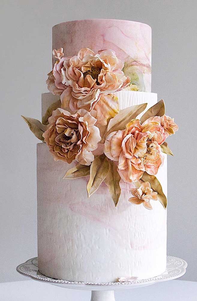 59 pretty wedding cake designs, painted wedding cake, unique wedding cakes, pretty wedding cake, simple wedding cake ideas, modern wedding cake designs, wedding cake designs 2019, wedding cake pictures gallery, wedding cake gallery, painted wedding cake, painted butter wedding cake, painted buttercream flowers, textured buttercream cake, painting with buttercream, painted cakes