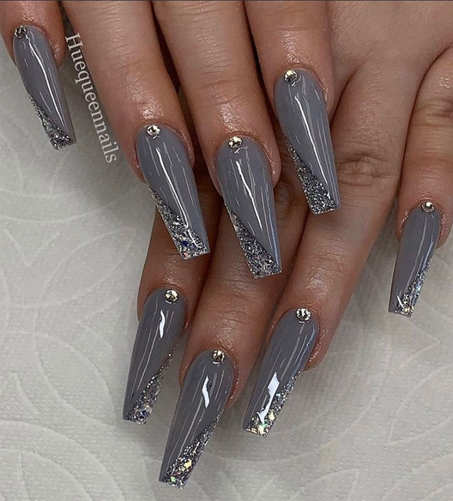 glitter grey nail art designs, nail design ideas #nailart #naildesigns