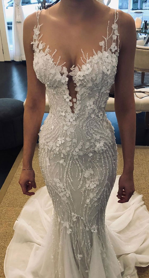 sleeveless 3d floral applique fit and flare wedding gown ,  wedding dresses, most beautiful wedding dresses, wedding dress ,wedding gown #weddingdress #bridedresses