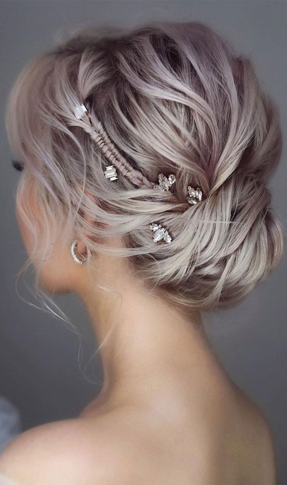 braide updo, braids and updo, textured updo, low bun , updo romantic bridal hairstyles, hairstyles for weddings long hair, wedding updos with braids, wedding updos, bridal updos , messy updo hairstyles ,hairstyle #hairstyle #weddinghair #updo #upstyle elegant bridal hairstyle , wedding hairstyle, bridal hairstyles , wedding hairstyle for medium hair length , elegant updo for wedding, messy wedding updo hairstyles