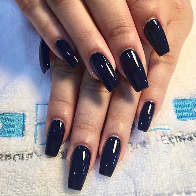Dark blue manicure with silver matte foil on a white background on long  square nails. Stock Photo | Adobe Stock