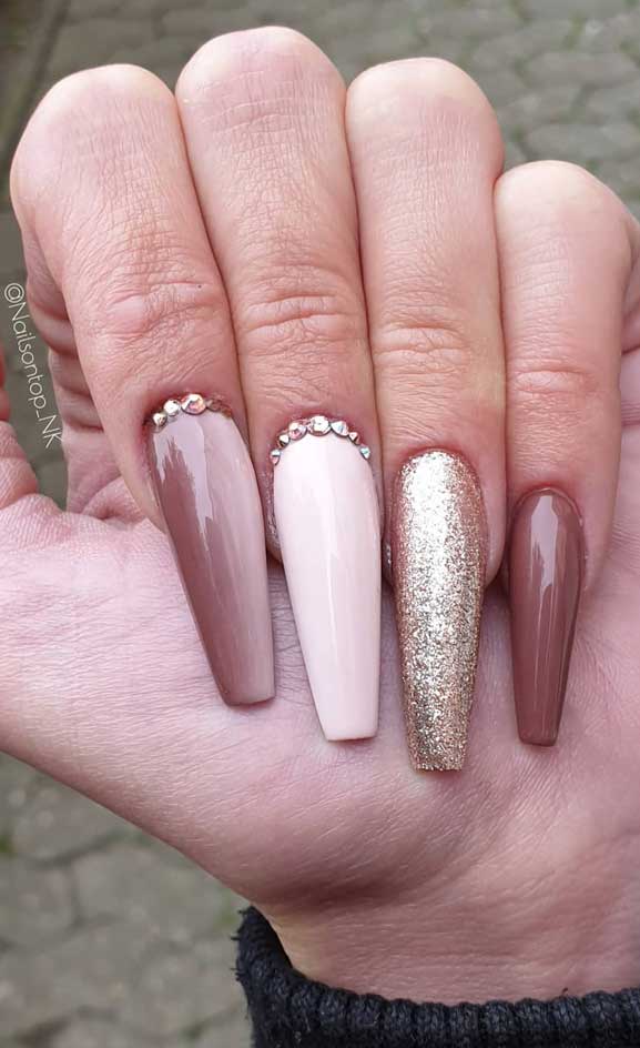 Beautiful Nail Art Designs 2021 : Shimmery Gold Coffin Nails