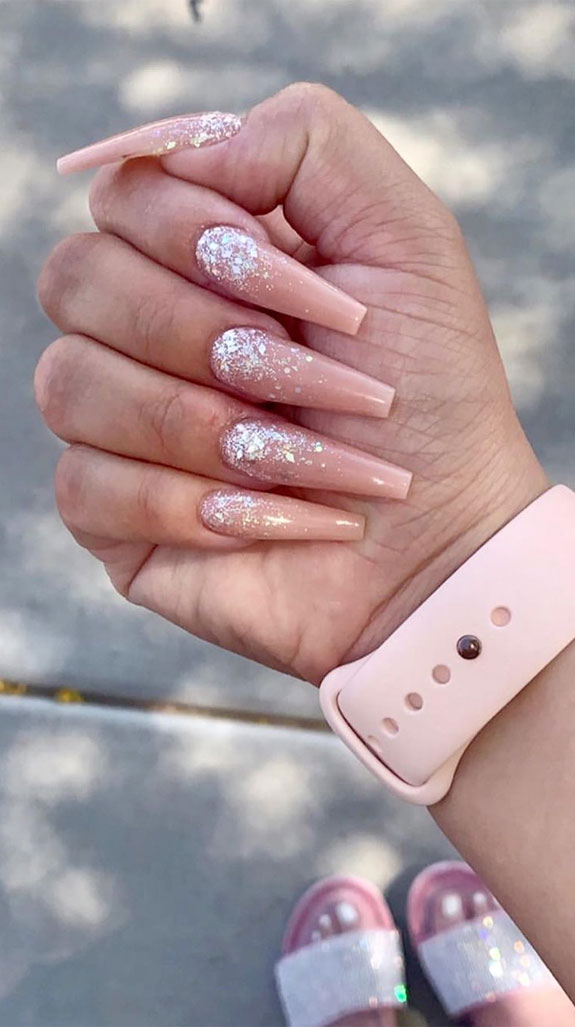 nail art designs, pink nails, acrylic nail art ideas #nailart glitter nails, glitter nail art designs, ombre nail art designs, glitter nails, nail trends 2020, nail trends summer 2020, mismatched nail art designs, pink and glitter nails #summernails 