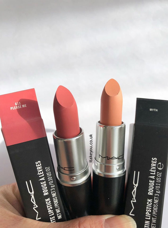 Mac Lipstick in shades : Please Me and Myth Mac
