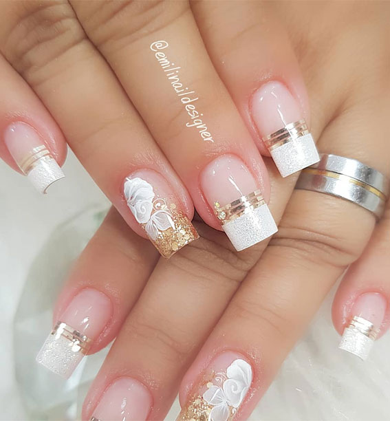 Super pretty nail art designs that worth to try : Glitter and floral nails
