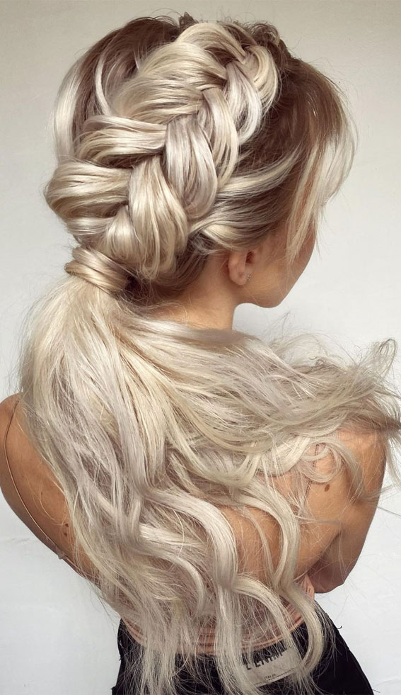39 The most romantic wedding hair dos to get an elegant look : Jumbo Braid ponytail