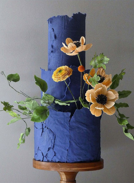 These wedding cakes are works of art : Pop of Blue Wedding Cake