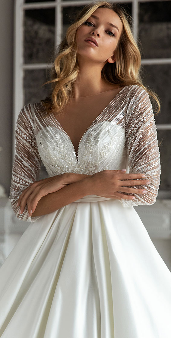 eva lendel wedding dress, eva lendel wedding dresses, eva lendel bridal, eva lendel bridal 2021, elegant wedding dress, 3/4 length sleeve ball gown wedding dress with train  #wedding #weddinggown #weddingdresses #weddingdress #bridalgown #bride