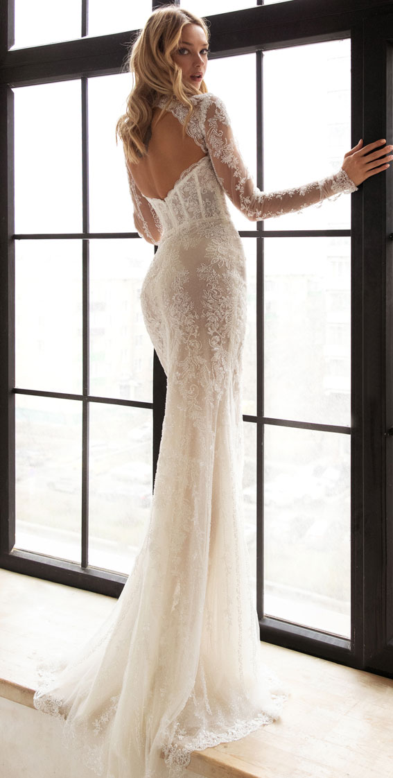 eva lendel wedding dress, eva lendel wedding dresses, eva lendel bridal, eva lendel bridal 2021, elegant wedding dress, long sleeve floral heavy embellishment with pearl and beads sheath wedding dress with short train with removable skirt #wedding #weddinggown #weddingdresses #weddingdress #bridalgown #bride