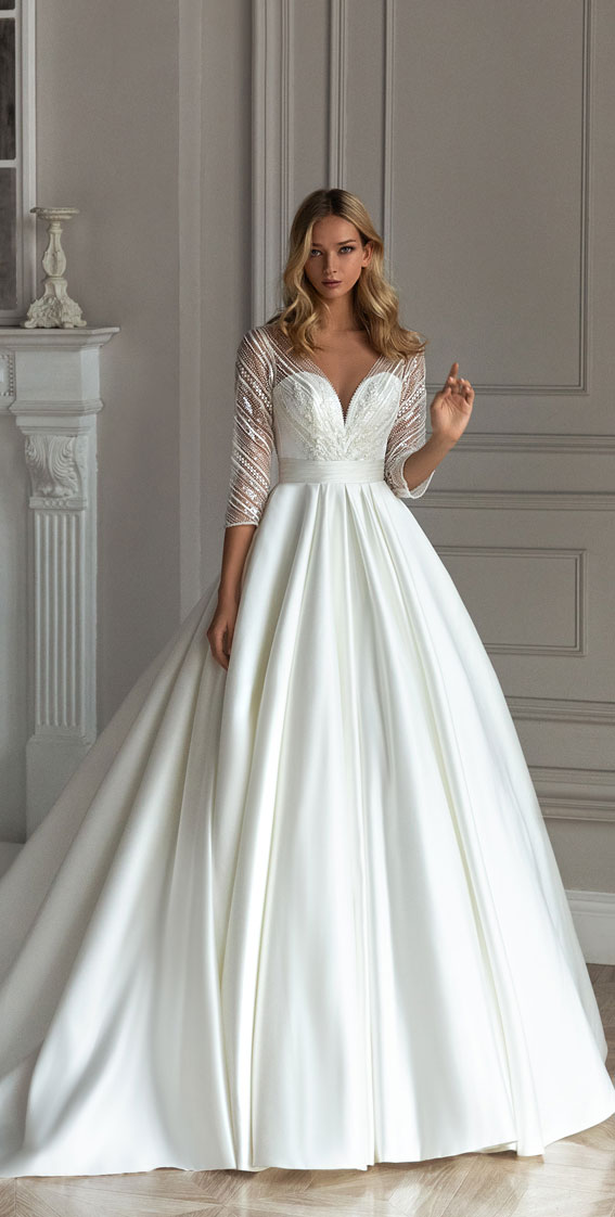 eva lendel wedding dress, eva lendel wedding dresses, eva lendel bridal, eva lendel bridal 2021, elegant wedding dress, 3/4 length sleeve ball gown with long train #wedding #weddinggown #weddingdresses #weddingdress #bridalgown #bride