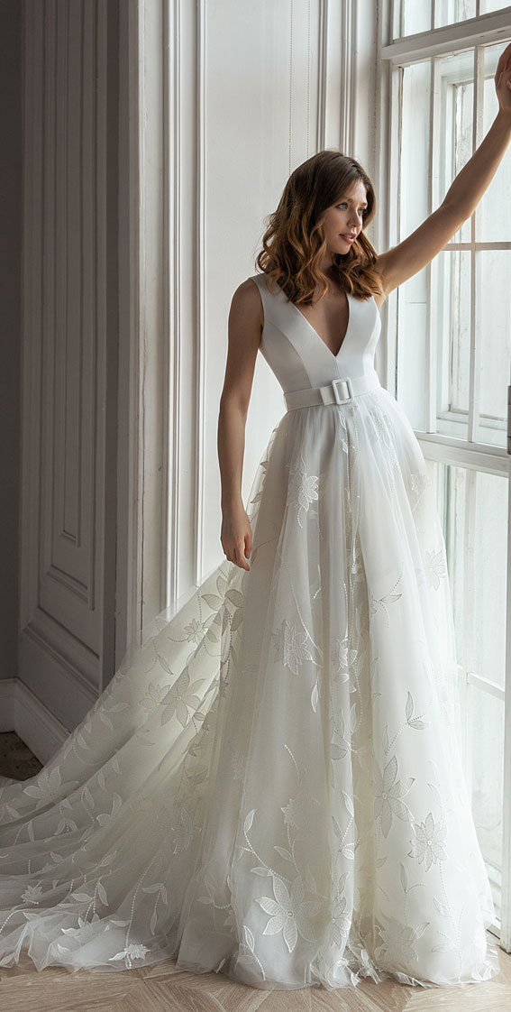 eva lendel wedding dress, eva lendel wedding dresses, eva lendel bridal, eva lendel bridal 2021, elegant wedding dress, sleeveless v neckline a line wedding dress with open deep back #wedding #weddinggown #weddingdresses #weddingdress #bridalgown #bride