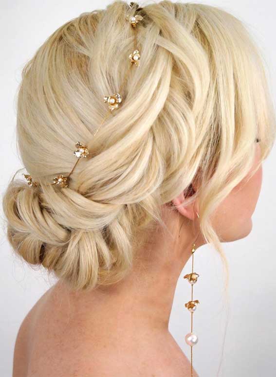 braided updo, updo hairstyles for short hair #weddingupdos updo hairstyle for elegant look, wedding updo hairstyle ideas , bridal updo, wedding hair down, half up half down, textured updo #updos #weddinghair #bridalhairstyles elegant bridal updo, elegant wedding hairstyle , elegant updos