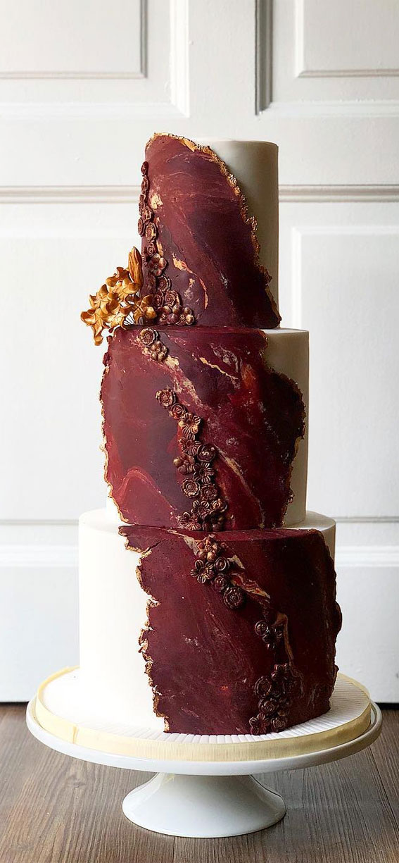 These wedding cakes are works of art : textured brown red