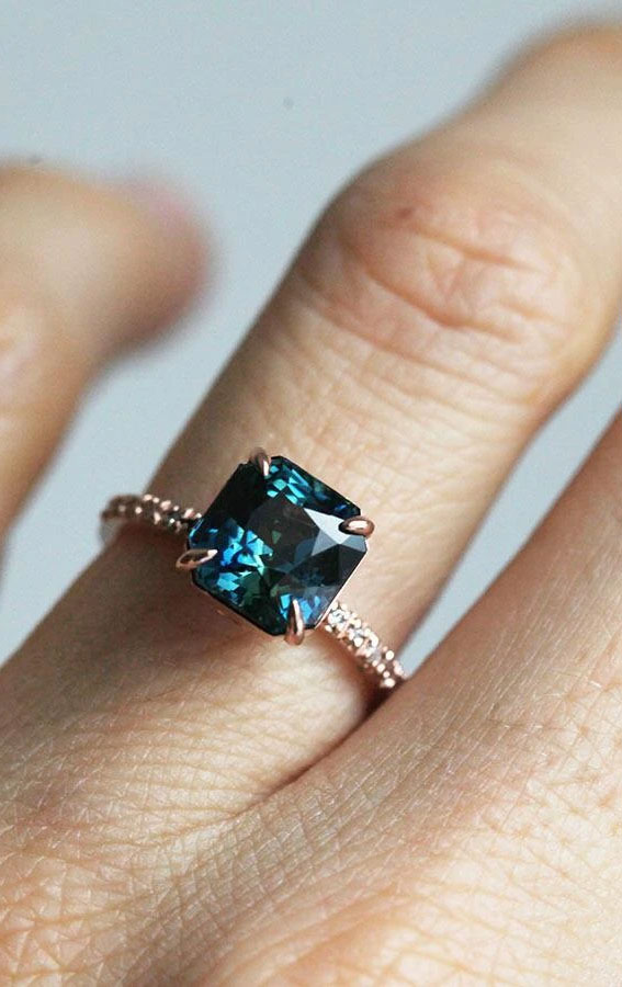 Unique Engagement Ring Blue Sapphire Engagement Ring 14K Two Tone Gold  Natural Blue Sapphire Ring - Camellia Jewelry