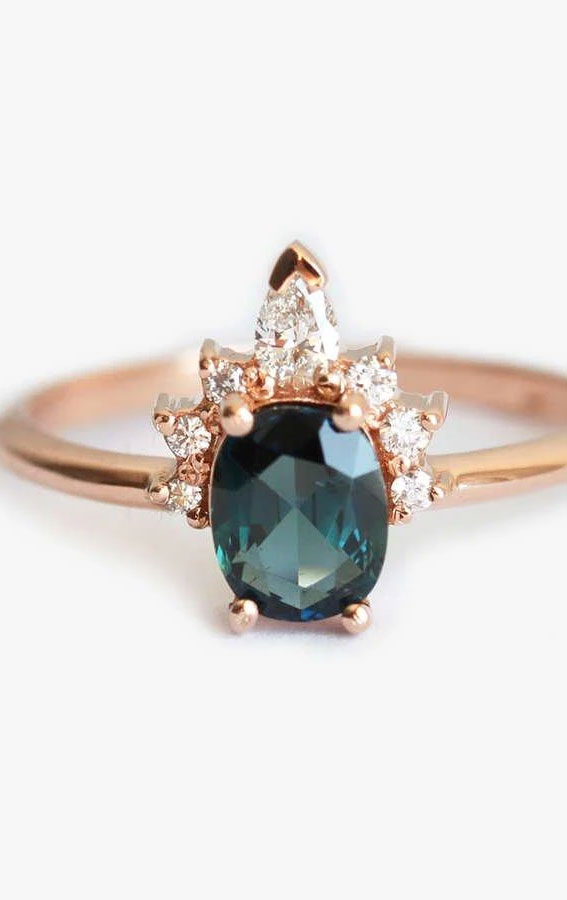Incredibly Beautiful Engagement Rings in 2020 – Dark green sapphire oval engagement ring