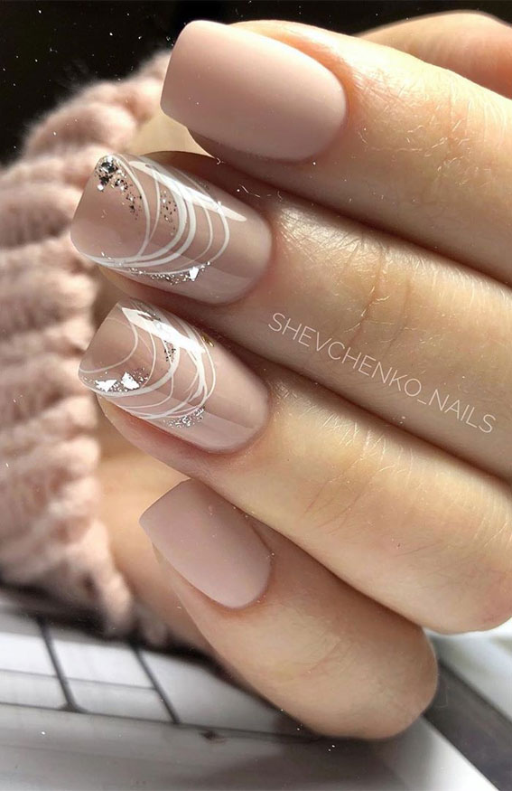 minimalist nail designs, pink glitter nails, short nail art designs 2020, short nails, short nail art, pink nails, neutral nails, gold leaf nails, mix and match nails