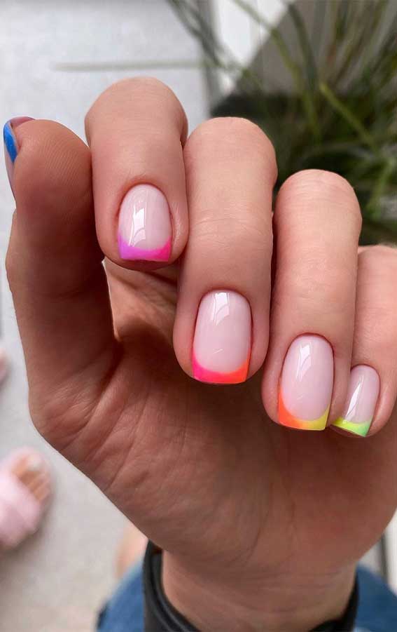 +32 Gorgeous Nail Art Designs – Rainbow French Manicure