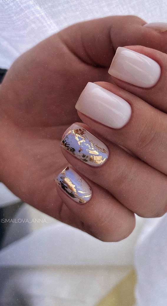 +32 Gorgeous Nail Art Designs – Gold scratch match white nails