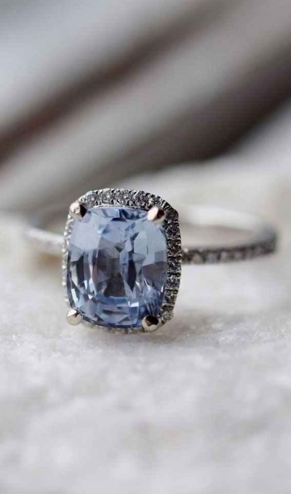 44 Insanely Gorgeous Engagement Rings – Blue grey halo