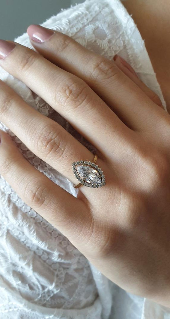 44 Insanely Gorgeous Engagement Rings – Marquise halo
