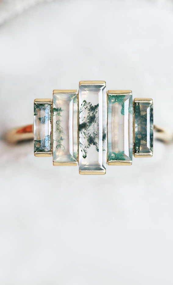 44 Insanely Gorgeous Engagement Rings – Baguette Moss Agate