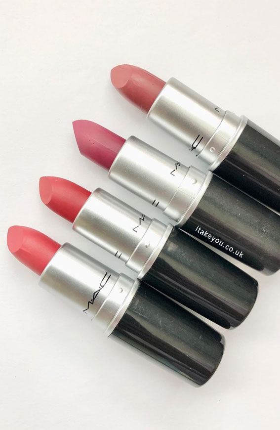 4 shades of mac lipsticks, dark lipsticks, mac lipstick, ruby woo, brick-o-la mac lipstick , see sheer mac lipstick