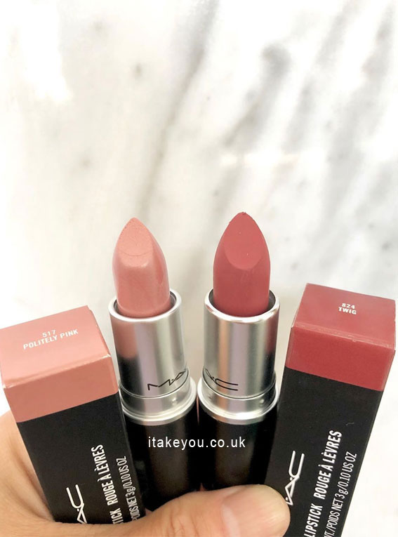 Politely Pink vs Twig Mac Lipstick