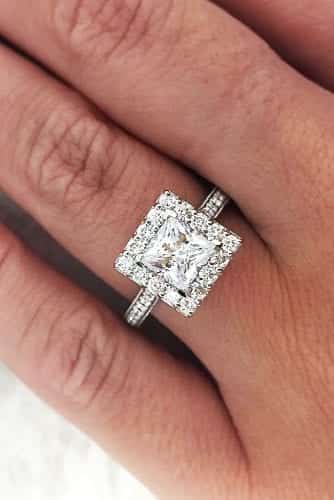 44 Insanely Gorgeous Engagement Rings – Princess cut halo ring