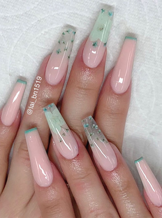 floral pressed nails, wedding nails, neutral nails, neutral nails with glitter, neutral nails for work, neutral nailscoffin, neutral nailsacrylic, neutral nail designs, neutral nail designs 2020, neutral nail colors, neutral nails 2020 #nails #neutralnails