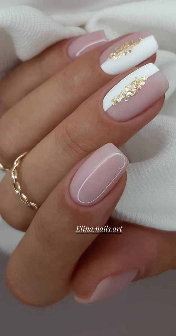 48 Most Beautiful Nail Designs to Inspire You – Half White Half Nude Pink