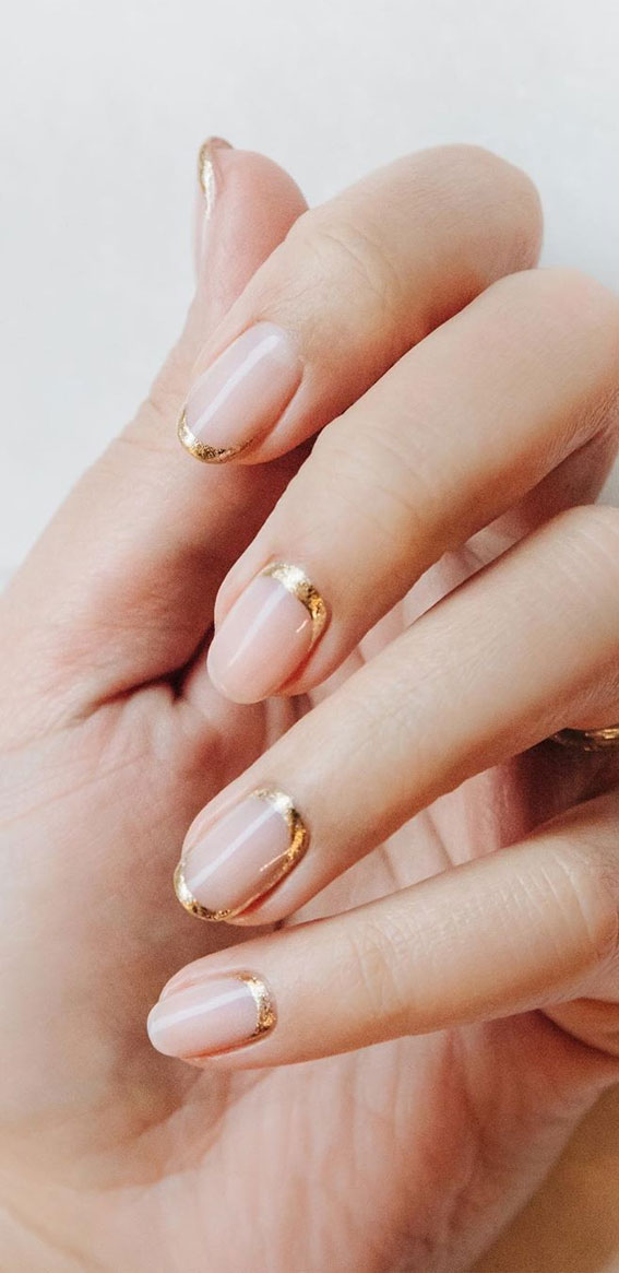 short nails, gold foil nails, short french nails, french nail tips, gold nail tips #nails #nailart #weddingnails