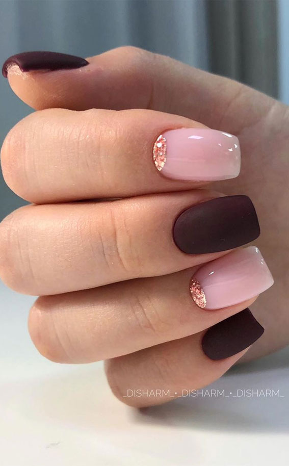 mix and match nail colours, plum nails, pink and plum nails, wedding nails, glam nails