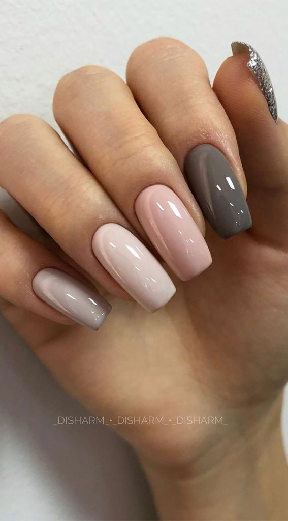 Beautiful nail polish in hand, purple nail art manicure, gray background  Stock Photo | Adobe Stock