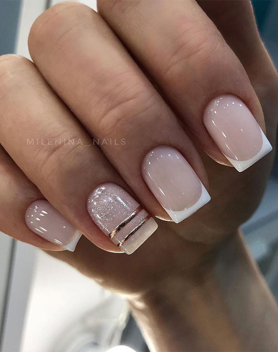 48 Most Beautiful Nail Designs to Inspire You – Pink Nude & Gold Lines