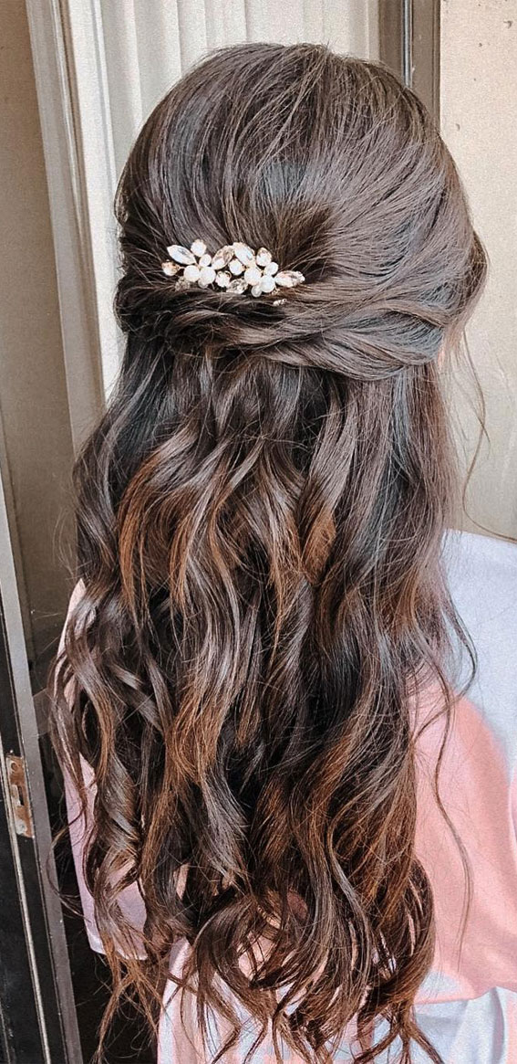 half up half down hairstyles, half up half down weave, wedding hair half up half down + loose curls, half up half down wedding hairstyles for medium length hair, half up half down ponytail, wedding hair half up half down with veil, half up half down bridesmaid hair