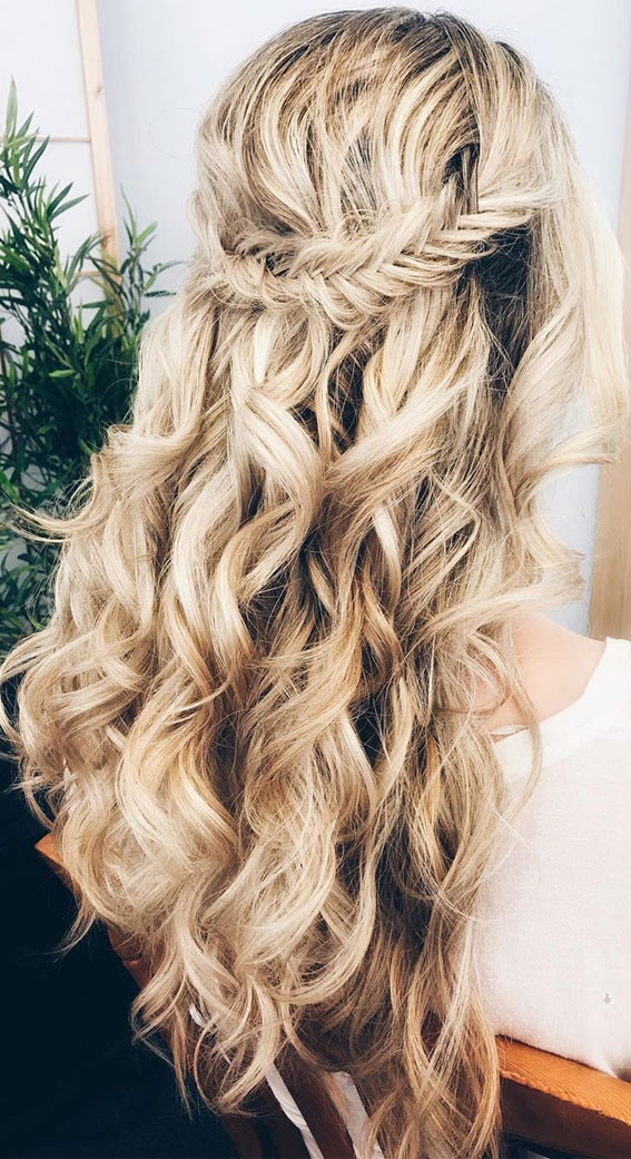 blonde hair, blonde hair colour, twisted half up half down hairstyles #weddinghair #halfuphalfdown