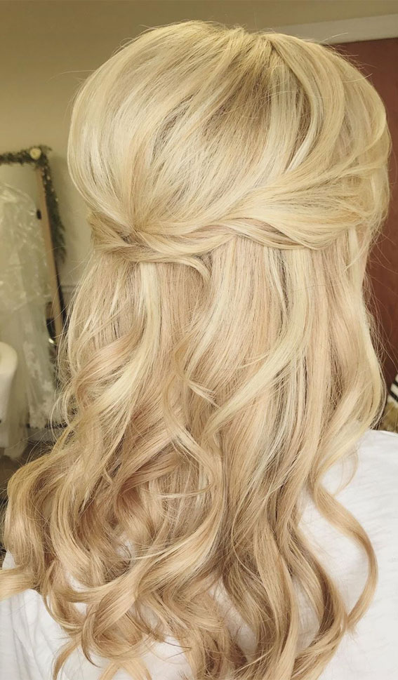 blonde hair, blonde hair colour, twisted half up half down hairstyles #weddinghair #halfuphalfdown
