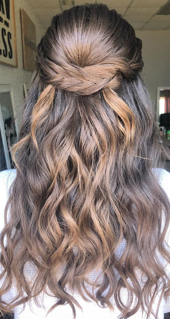 45 Beautiful half up half down hairstyles for any length : Pretty braided half up